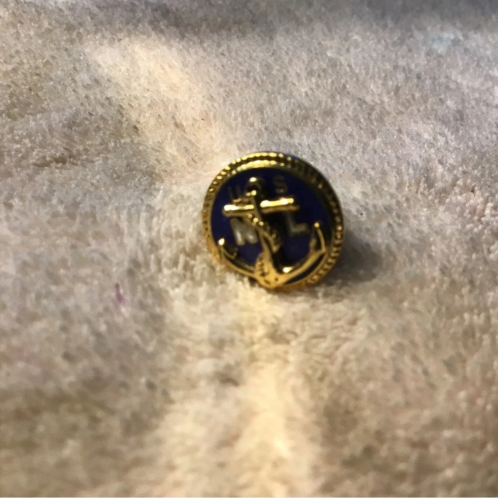 Gold Anchor Cuff Link with Navy Enamel Accent